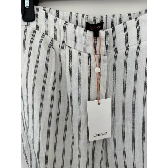 NWT Quince European Linen Pleated Trouser Oatmeal Black Stripe 4 - Picture 6 of 6